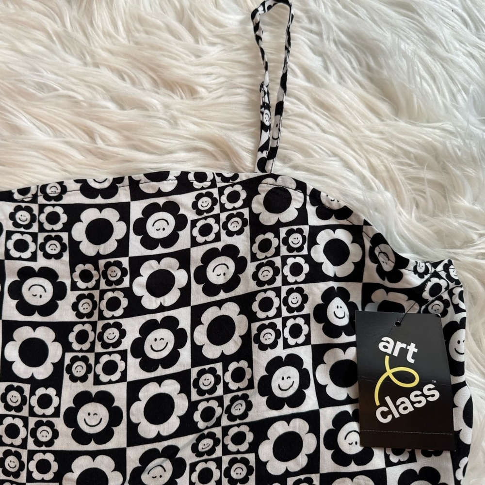 Art Class Smiley Daisy Tank Top Girls XL 18/20 Black White Cami NWT - Picture 2 of 8